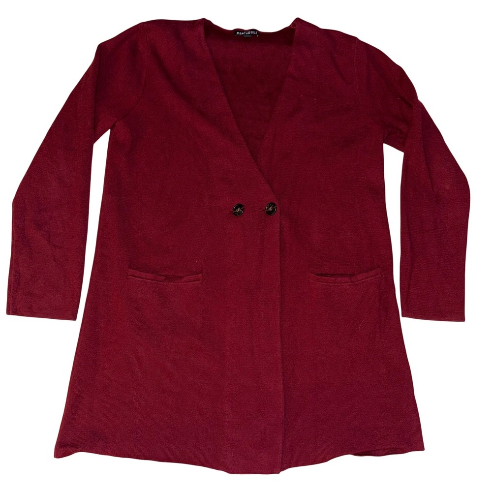 Mercantile Cardigan Cotton Burgundy Long Sleeve Button Front Pockets Size M